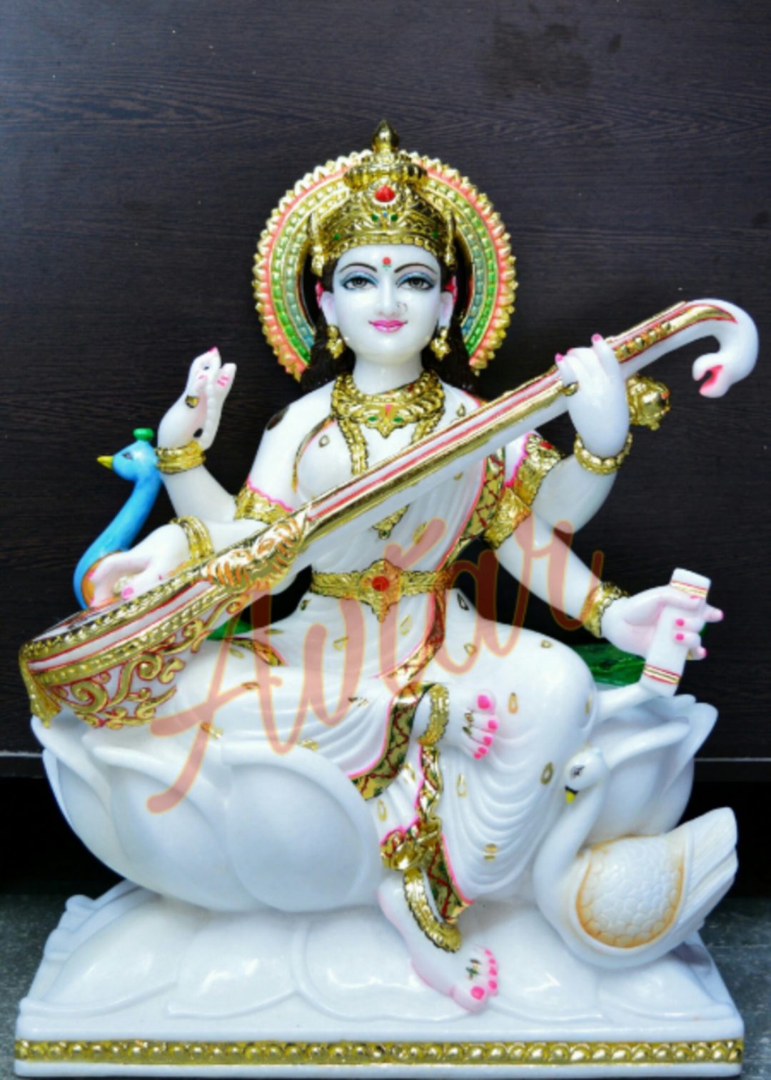 Marble Saraswati Sitting Statue 3 Feet